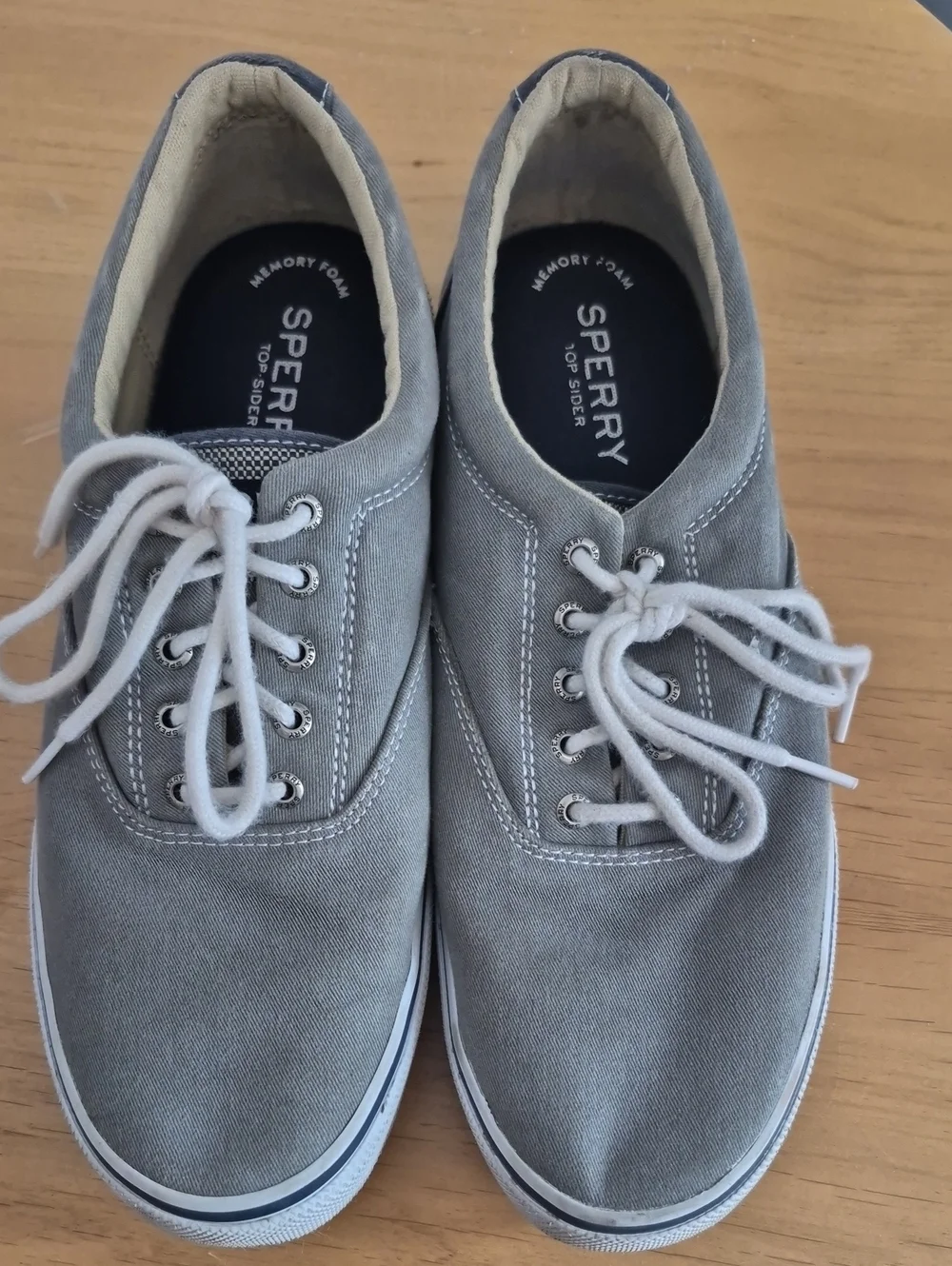 Sperry Men’s Gray Canvas Boat Shoes with White Laces